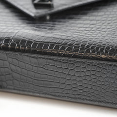 Saint Laurent Large Envelope Crocodile Embossed Leather Black