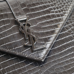 Saint Laurent Large Envelope Crocodile Embossed Leather Black