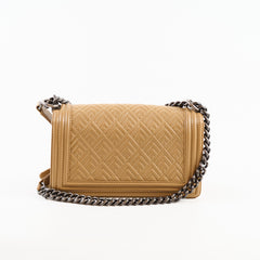 Chanel Old Medium Boy  Geometric Quilted Lambskin Beige