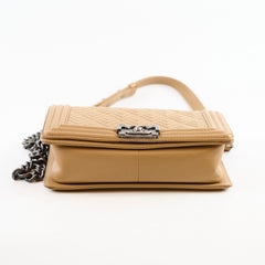 Chanel Old Medium Boy  Geometric Quilted Lambskin Beige