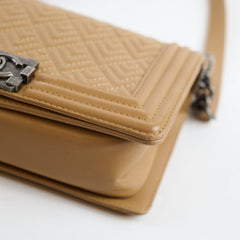 Chanel Old Medium Boy  Geometric Quilted Lambskin Beige