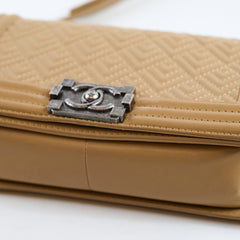 Chanel Old Medium Boy  Geometric Quilted Lambskin Beige