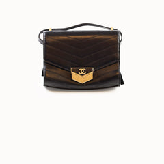 Chanel CC GHW Chevron Flap Calfskin Black