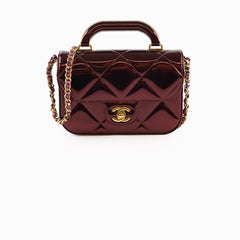 Chanel Mini Top Handle Metallic Mirror Flap Burgundy - 2025/26 FW