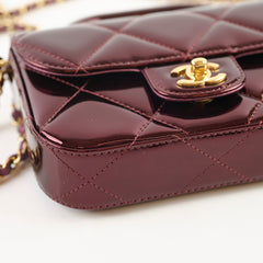 Chanel Mini Top Handle Metallic Mirror Flap Burgundy - 2025/26 FW