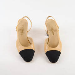 Chanel Two Tone Slingbacks Beige/Black Size 38