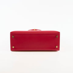 Hermes Kelly 25 Rouge Vif Tadelakt Y stamp