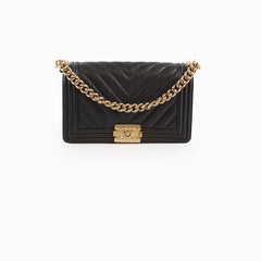 Chanel Old Boy Medium Caviar Chevron Black