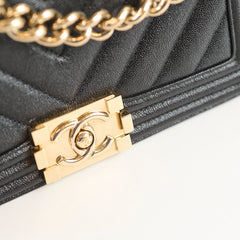 Chanel Old Boy Medium Caviar Chevron Black