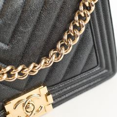 Chanel Old Boy Medium Caviar Chevron Black