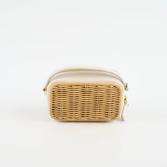 Prada Mini Wicker and Leather Pouch Tan/White