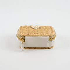Prada Mini Wicker and Leather Pouch Tan/White