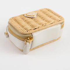 Prada Mini Wicker and Leather Pouch Tan/White