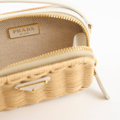 Prada Mini Wicker and Leather Pouch Tan/White