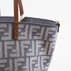 Fendi Small Roll Reversible FF Jacquard Tote Denim Light Blue