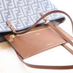 Fendi Small Roll Reversible FF Jacquard Tote Denim Light Blue