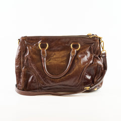 Prada Vitello Shine Bauletto Crossbody Brown