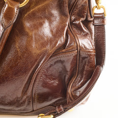 Prada Vitello Shine Bauletto Crossbody Brown