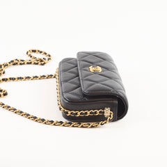 Chanel Flap Phone Holder with Chain Black