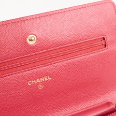 Chanel Caviar Wallet On Chain Red