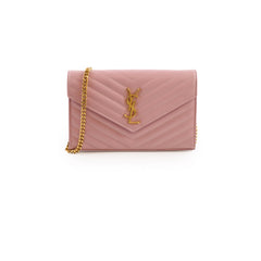 Saint Laurent Cassandra Matelasse Envelope Wallet On Chain WOC Pink