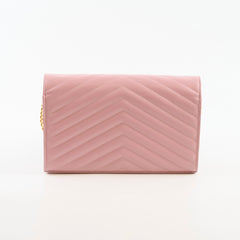 Saint Laurent Cassandra Matelasse Envelope Wallet On Chain WOC Pink
