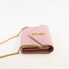 Saint Laurent Cassandra Matelasse Envelope Wallet On Chain WOC Pink