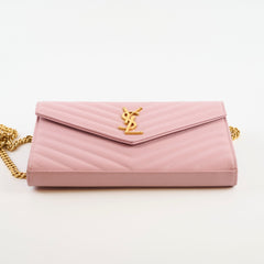 Saint Laurent Cassandra Matelasse Envelope Wallet On Chain WOC Pink
