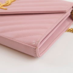 Saint Laurent Cassandra Matelasse Envelope Wallet On Chain WOC Pink