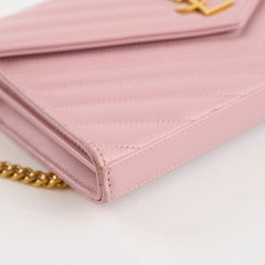 Saint Laurent Cassandra Matelasse Envelope Wallet On Chain WOC Pink