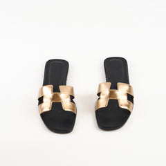 Hermes Oran Sandals Metallic Champagne 37.5