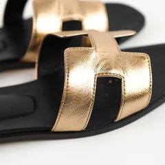 Hermes Oran Sandals Metallic Champagne 37.5