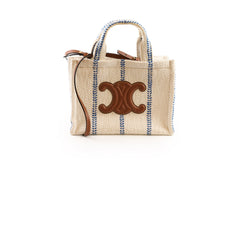 Celine Small Cabas Thais Striped Textile Tote White
