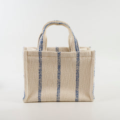 Celine Small Cabas Thais Striped Textile Tote White