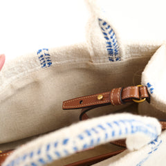 Celine Small Cabas Thais Striped Textile Tote White