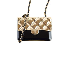 Chanel Gold Metal & Black Resin Flap Necklace Card holder