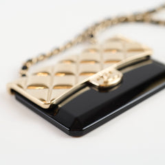 Chanel Gold Metal & Black Resin Flap Necklace Card holder