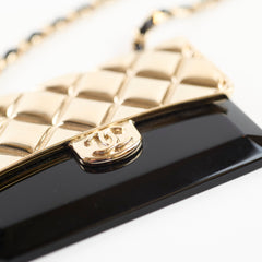 Chanel Gold Metal & Black Resin Flap Necklace Card holder