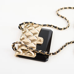 Chanel Gold Metal & Black Resin Flap Necklace Card holder