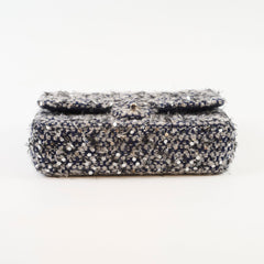 Chanel Medium Flower Sequined Tweed Flap Navy/Grey