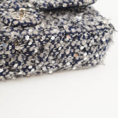 Chanel Medium Flower Sequined Tweed Flap Navy/Grey