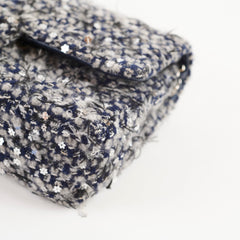 Chanel Medium Flower Sequined Tweed Flap Navy/Grey