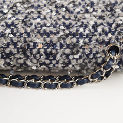 Chanel Medium Flower Sequined Tweed Flap Navy/Grey