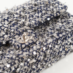 Chanel Medium Flower Sequined Tweed Flap Navy/Grey