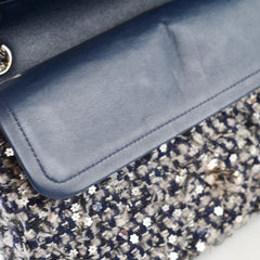 Chanel Medium Flower Sequined Tweed Flap Navy/Grey