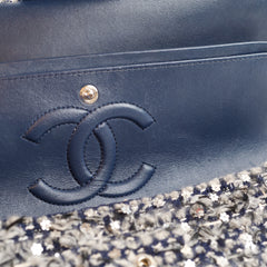 Chanel Medium Flower Sequined Tweed Flap Navy/Grey