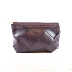Bottega Veneta Maxi Intrecciato Zip Pouch Dark Purple