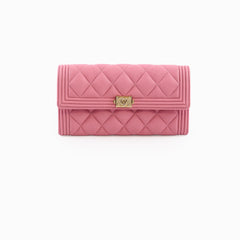Chanel Boy Caviar Long Wallet Pink