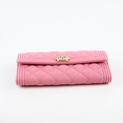 Chanel Boy Caviar Long Wallet Pink