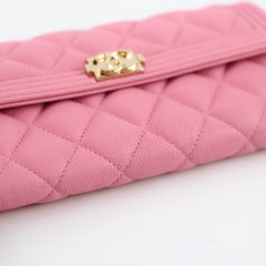 Chanel Boy Caviar Long Wallet Pink